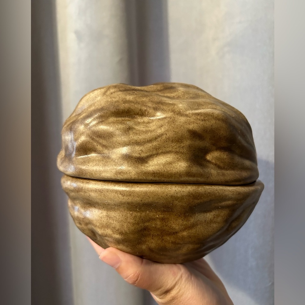 Vintage Walnut Shaped Lidded Trinket Box